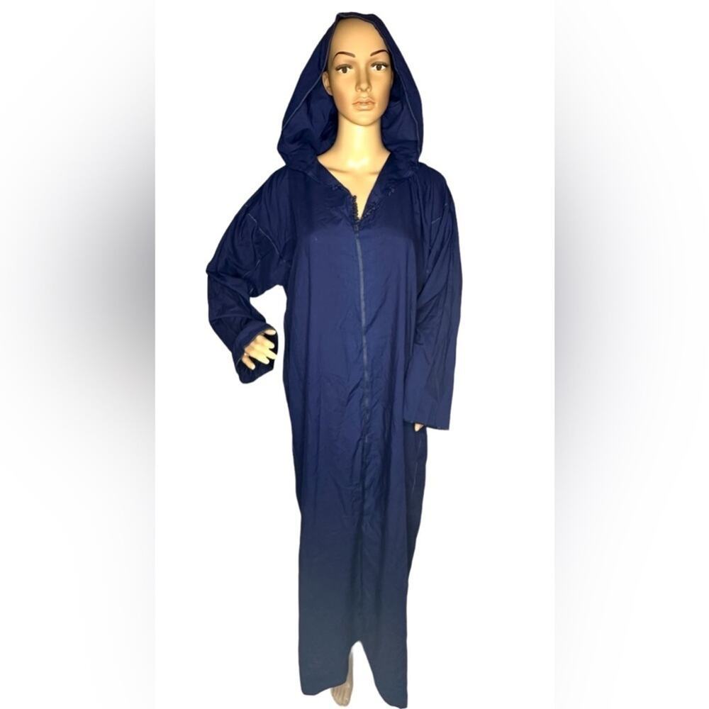 Moroccan Hooded Djellaba – Navy Blue Cotton Caftan | Unisex Traditional Robe